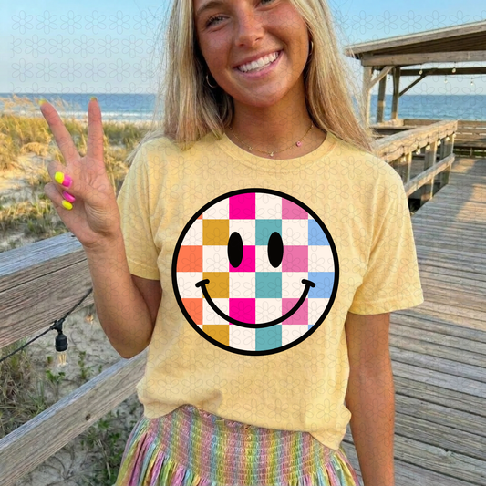 Checkered Smiley Completed Tee