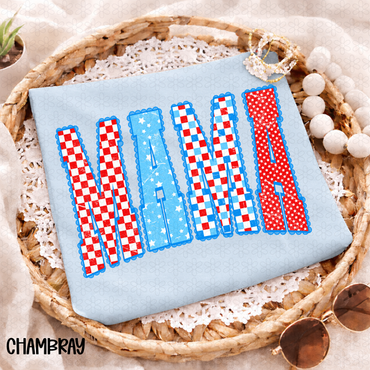 Checkered USA Mama Completed Tee