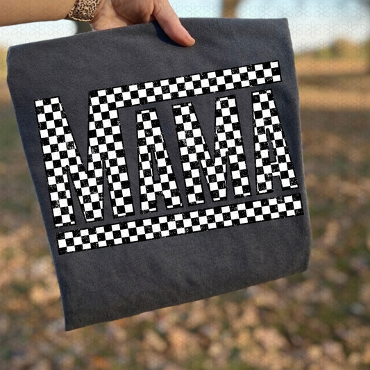 Checkered black and white mama Completed Tee