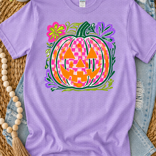 Checkered floral pumpkin Completed Tee