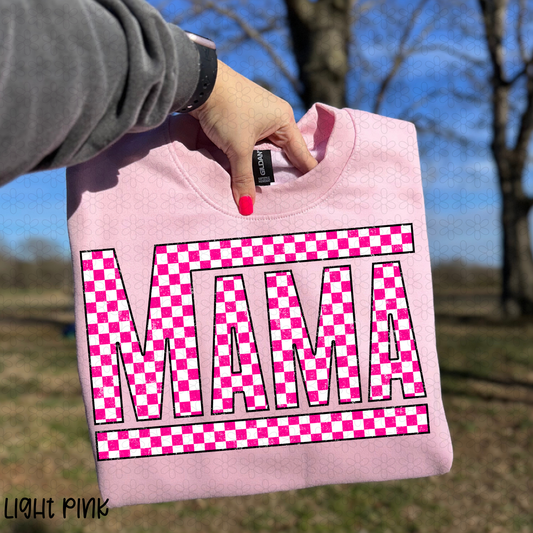 Checkered pink and white mama Completed Tee