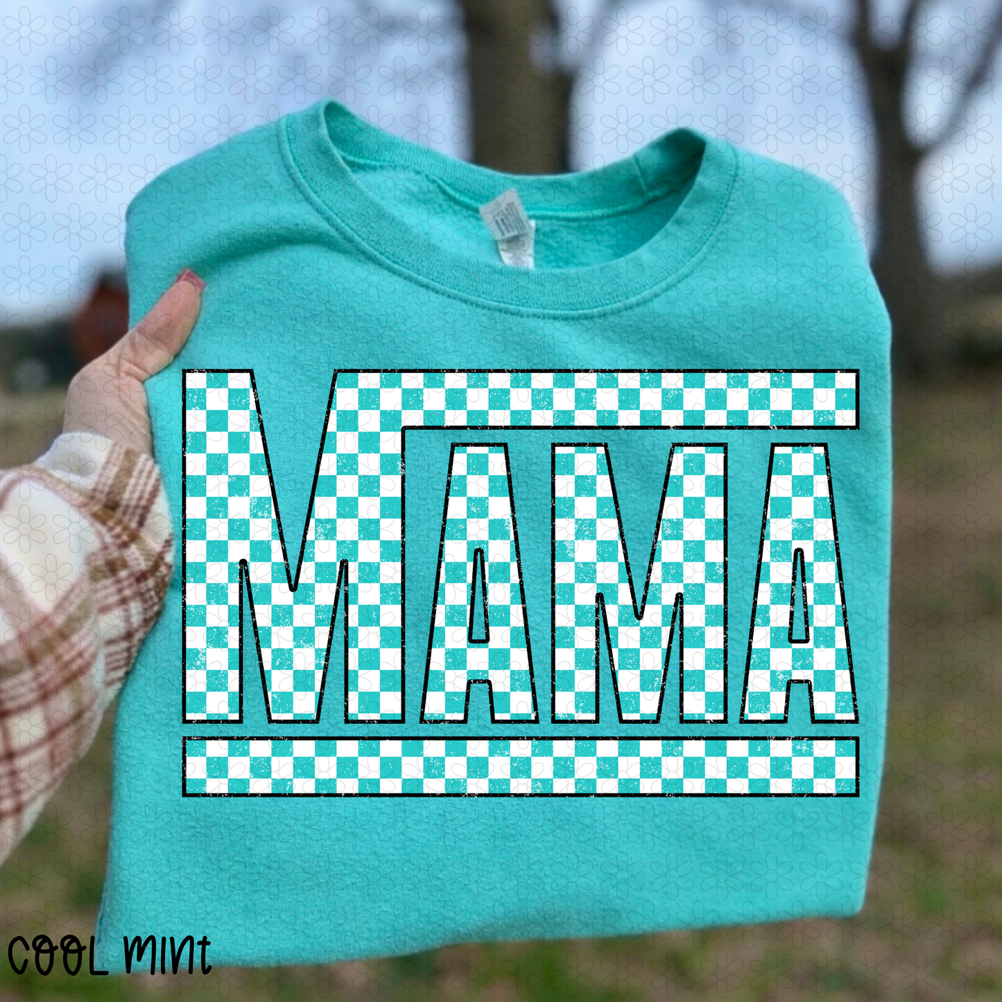 Checkered teal and white mama DTF Transfer