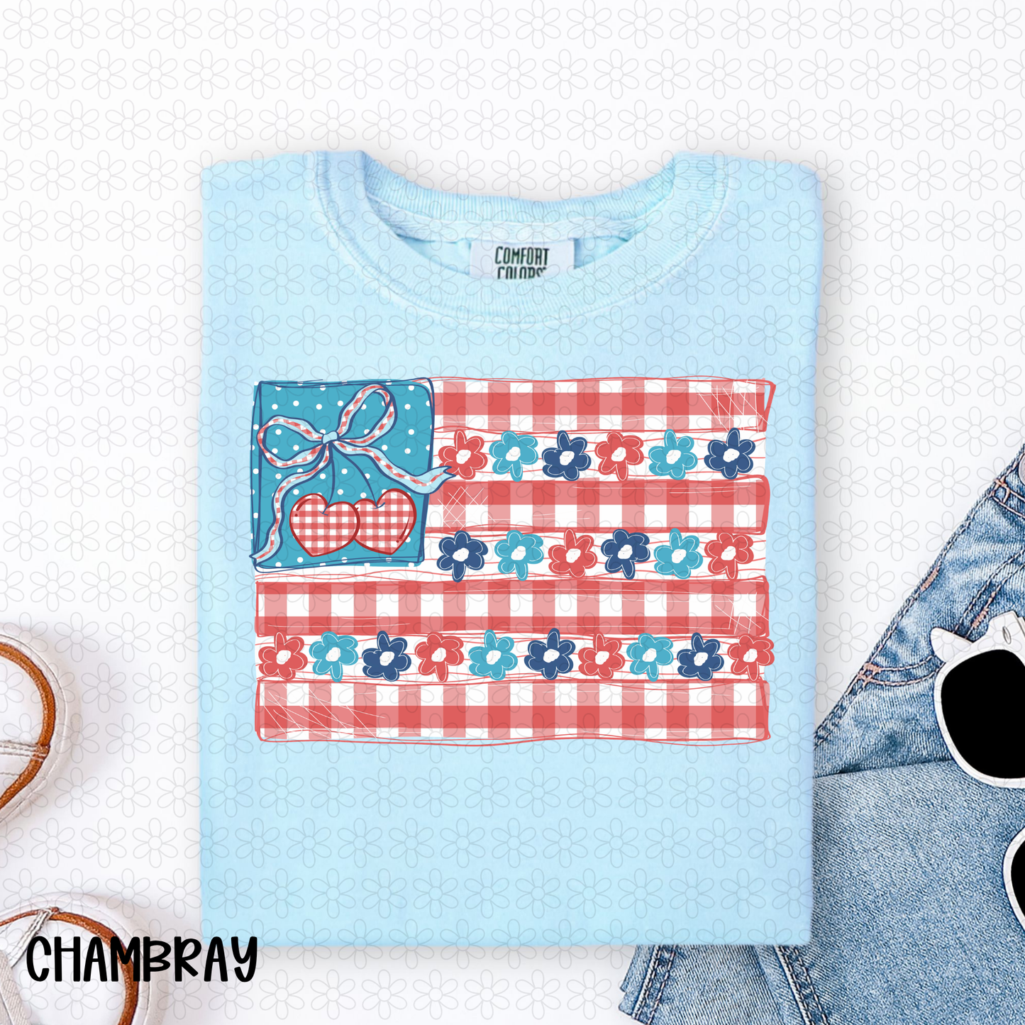 Cherry Bow USA Flag Completed Tee