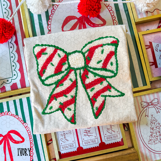 Christmas Cake Bow Faux Kids Completed Tee