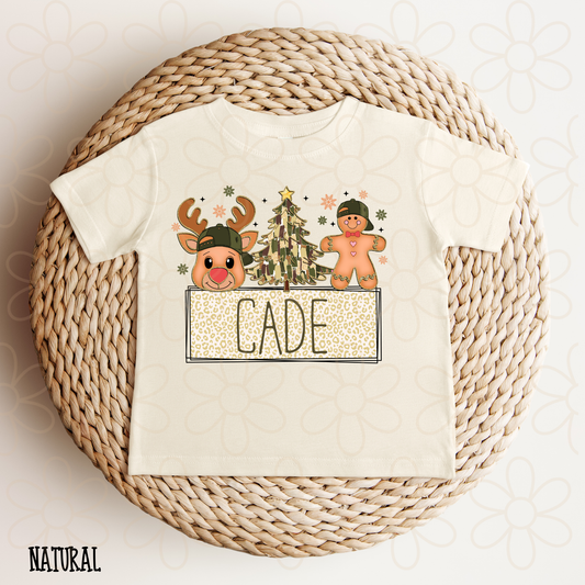 Christmas Camo Leopard Custom Name Kids Completed Tee
