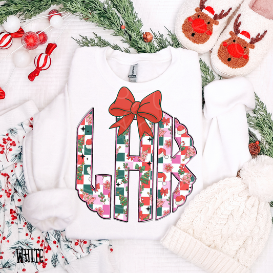 Christmas Checkered Custom Monogram Kids Completed Tee