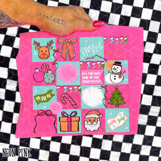 Christmas Collage Pink & Blue Completed Tee