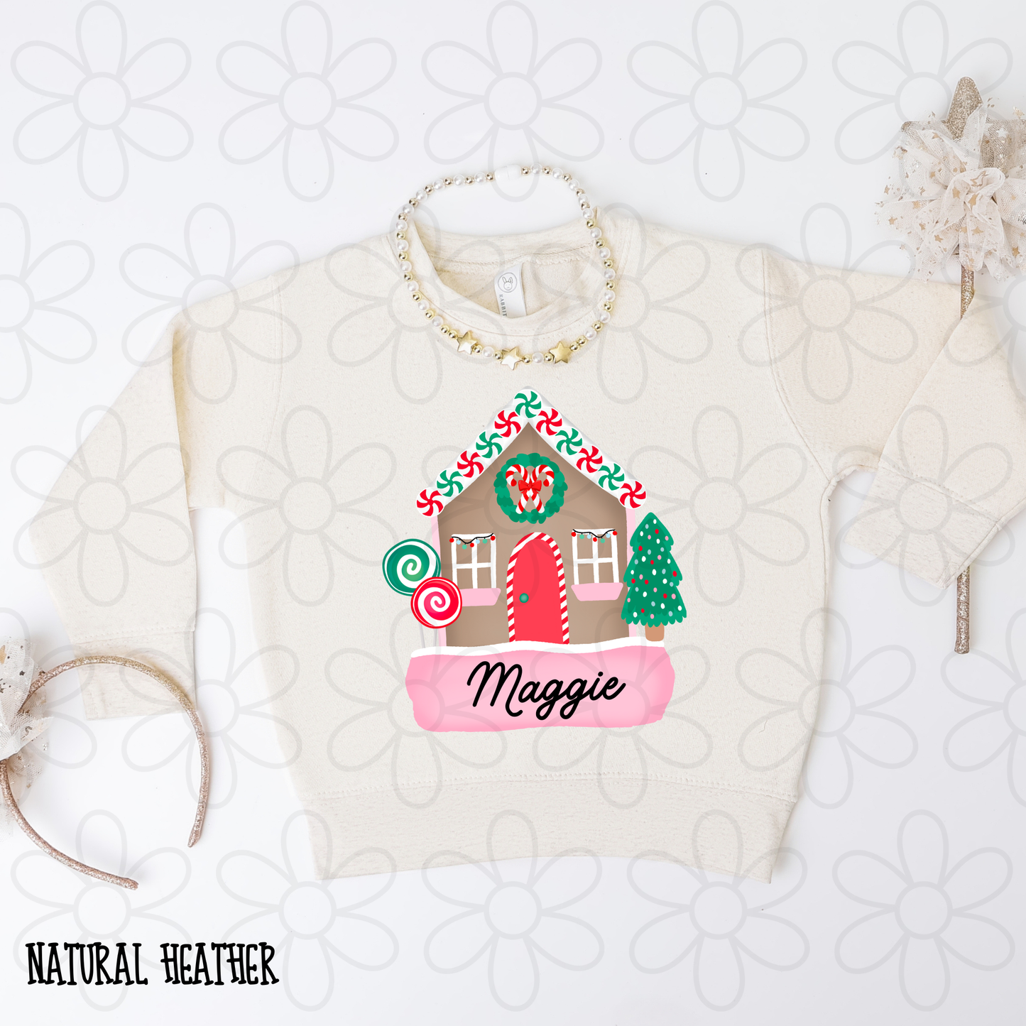 Christmas Gingerbread House Girls Custom Name Completed Tee