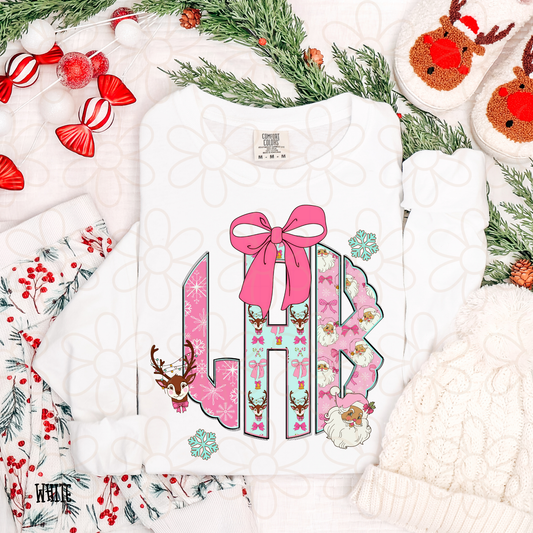 Christmas Pink Bows Custom Monogram Completed Tee