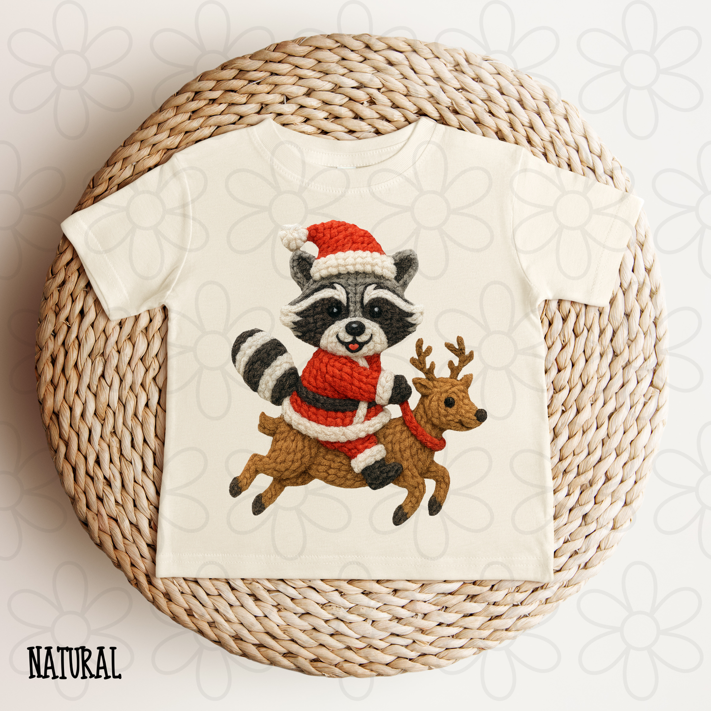 Christmas Raccoon Riding Reindeer DTF Transfer