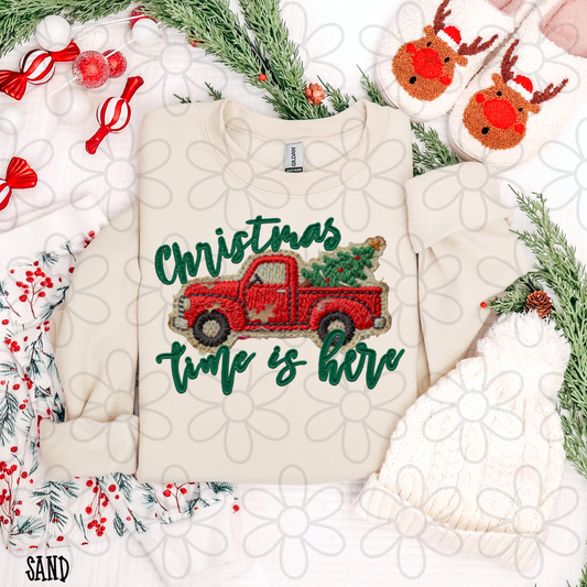 Christmas Time Is Here Red Truck DTF Transfer