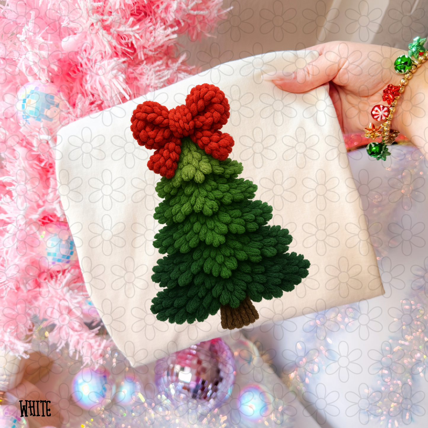 Christmas Tree Ombre Red Bow Kids Completed Tee