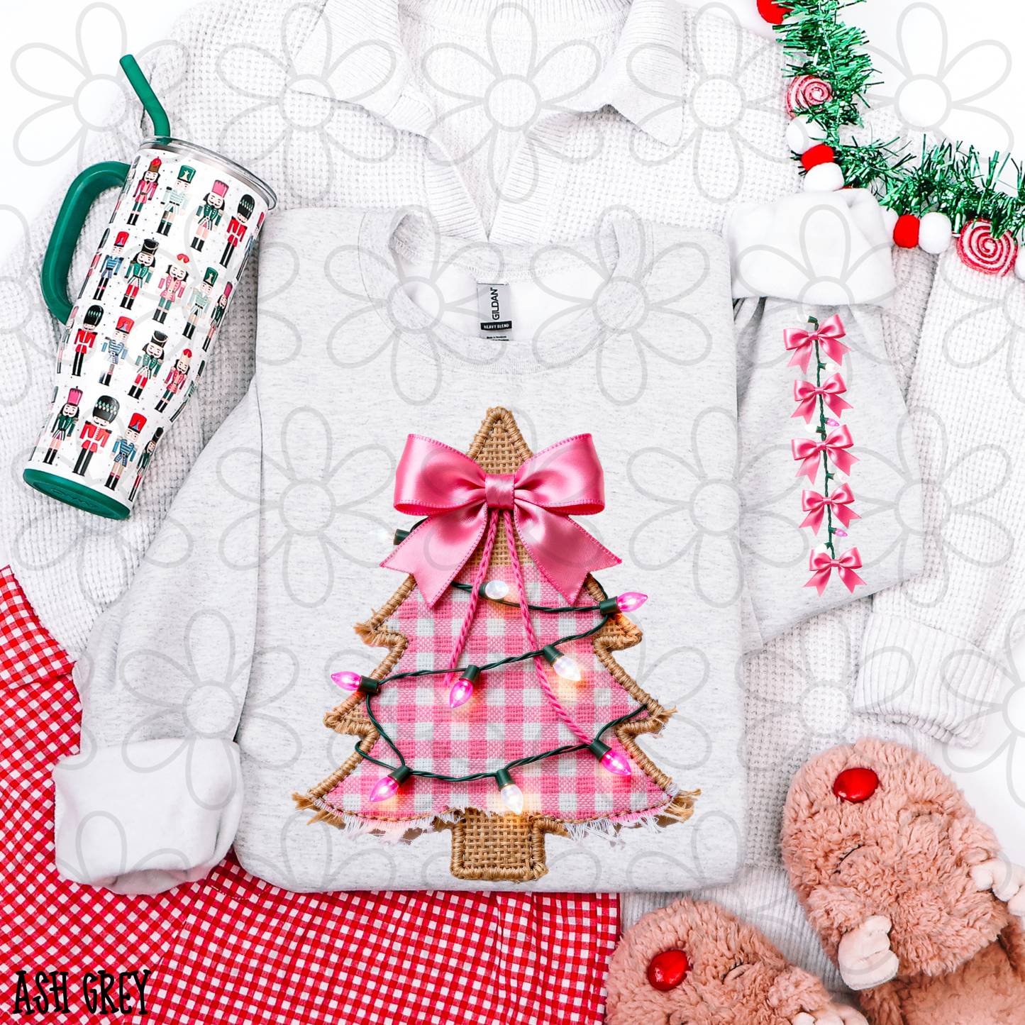 Christmas Tree Pink Plaid & Bows DTF Transfer