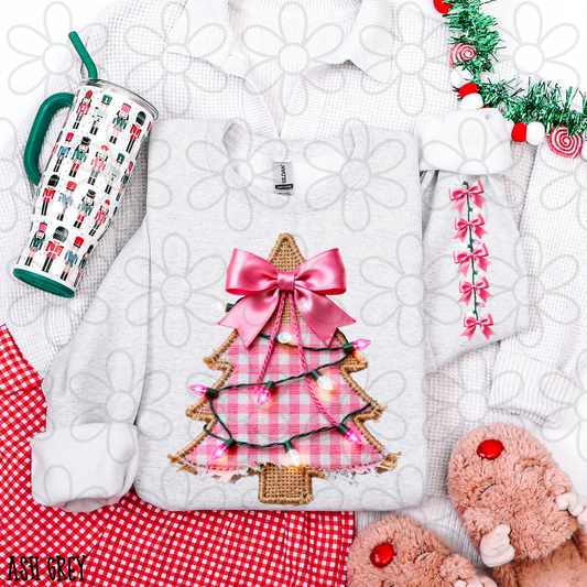 Christmas Tree Pink Plaid & Bows Completed Tee