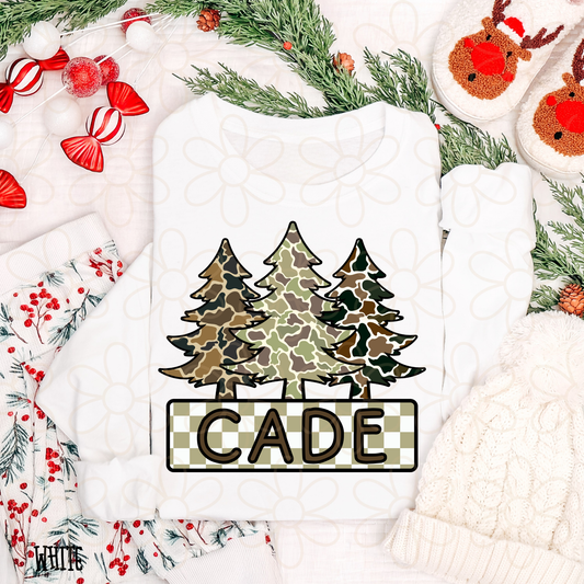 Christmas Trees Camo Checkered Custom Name Kids Completed Tee