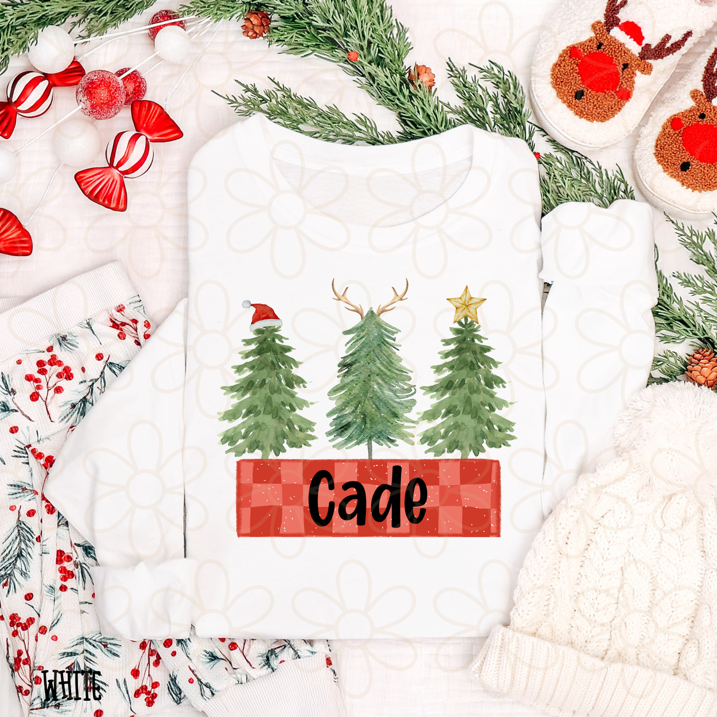 Christmas Trees Red Checkered Custom Name Kids Completed Tee