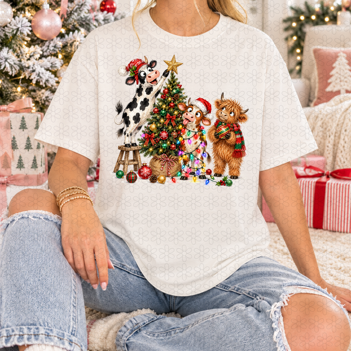Christmas Tree Cows DTF Transfer