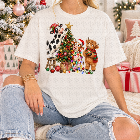 Christmas Tree Cows Completed Tee
