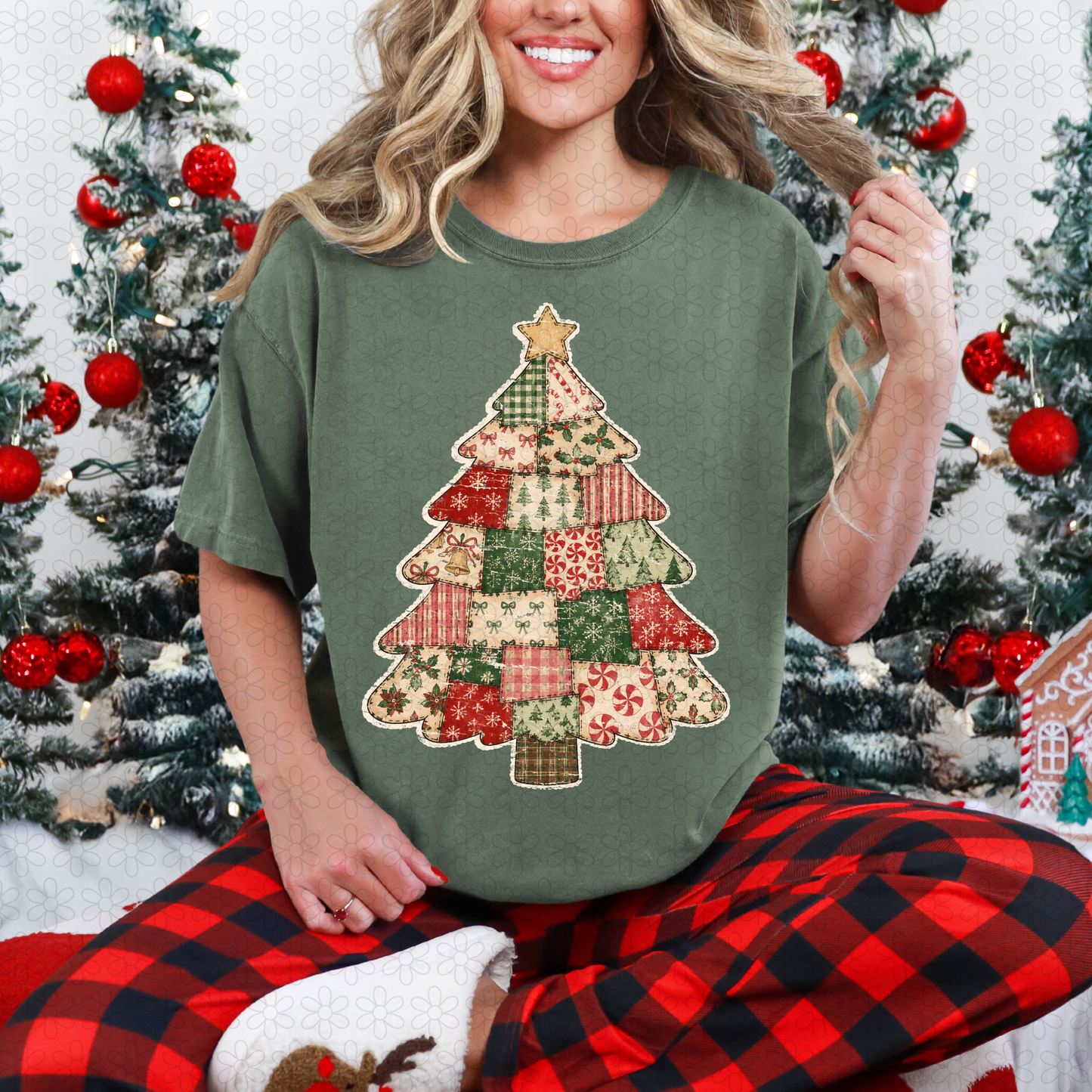 Christmas stitched tree DTF Transfer
