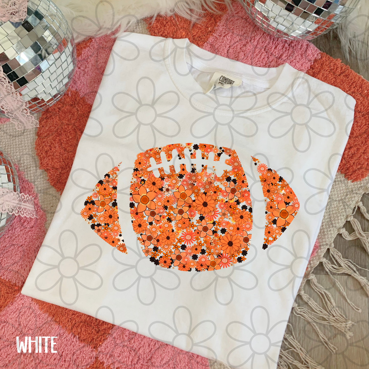 Floral Football Team Colors (Multiple Options) Kids Completed Tee