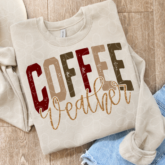 Coffee Weather Gold Glitter DTF Transfer