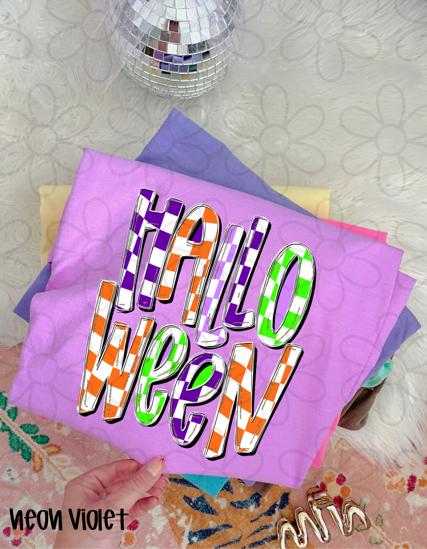 Colorful Checkered Halloween Completed Tee