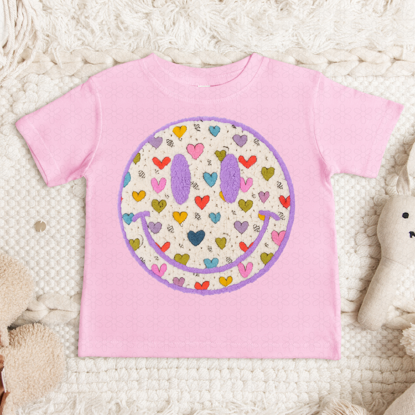 Colorful Hearts Smiley Completed Tee