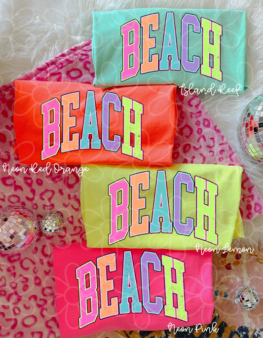Colorful Varsity Beach Completed Tee