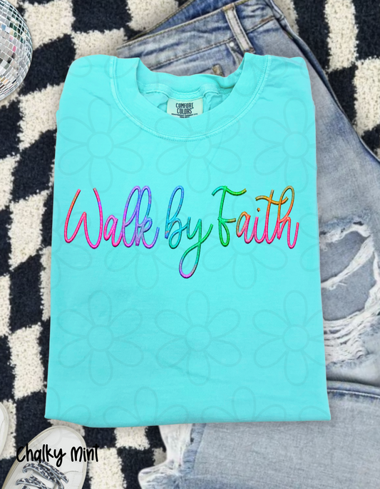 Colorful Walk By Faith Completed Tee