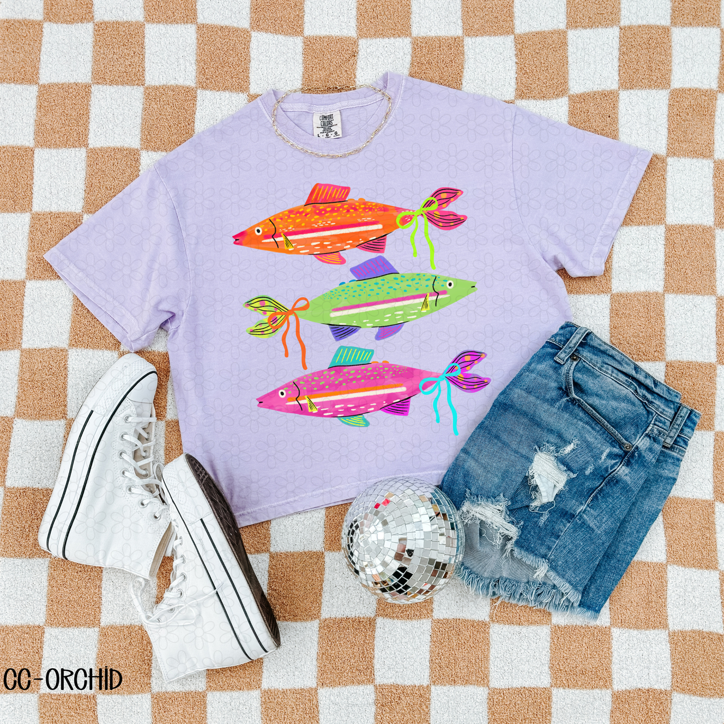 Colorful Fish With Bow Completed Tee
