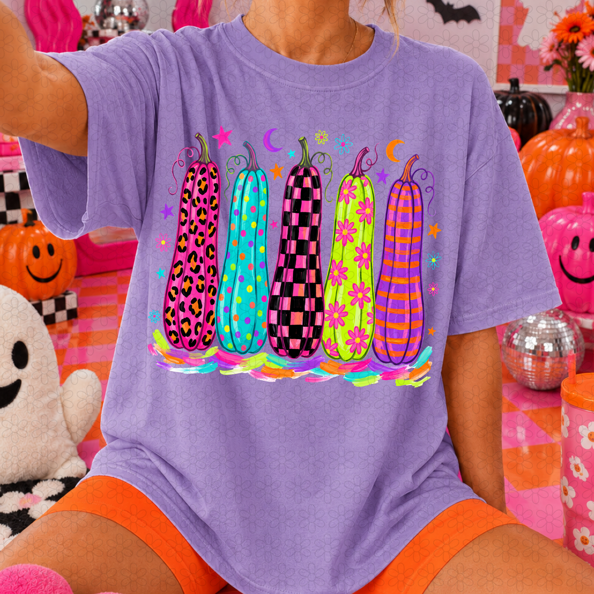 Colorful Pumpkins Leopard Completed Tee