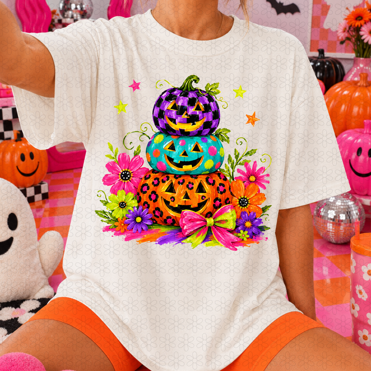 Colorful Stacked Pumpkins DTF Transfer