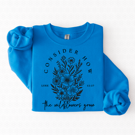 Consider How The Wildflowers Grow Black Completed Tee