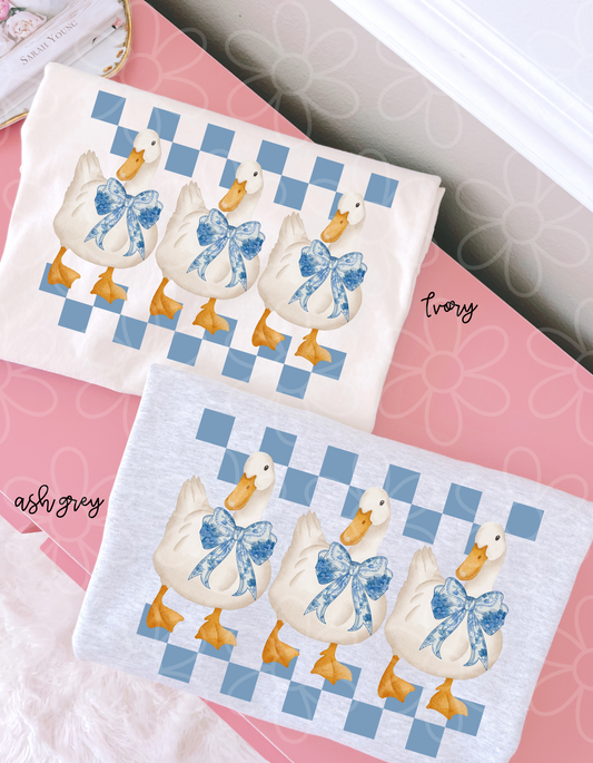 Coquette Bow Checkered Geese Kids Completed Tee
