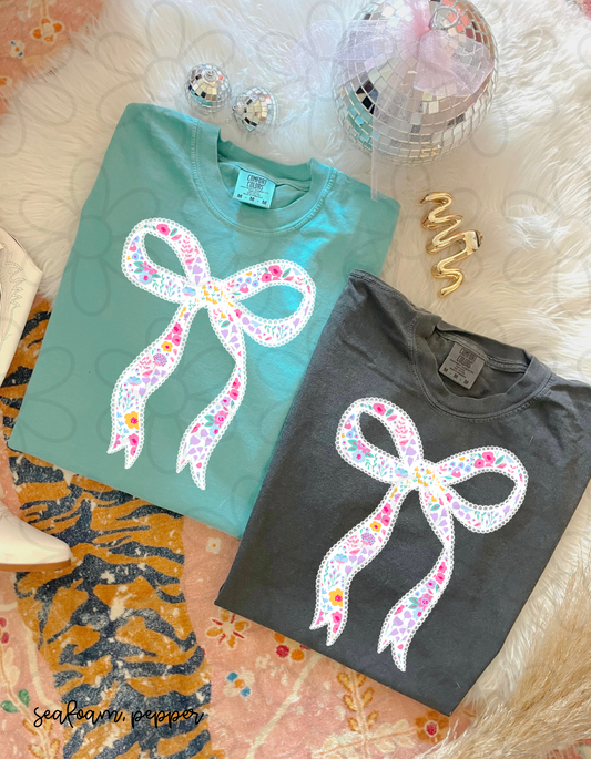 Coquette Floral White Bow Kids Completed Tee