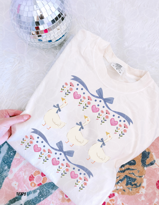 Coquette Hearts Geese Completed Tee