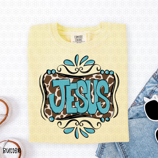Cow Print Jesus Western Completed Tee