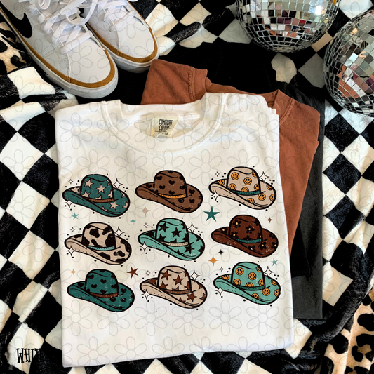 Cowgirl Hats Collage Blue Brown Completed Tee