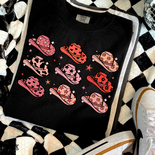 Cowgirl Hats Collage Pink Completed Tee