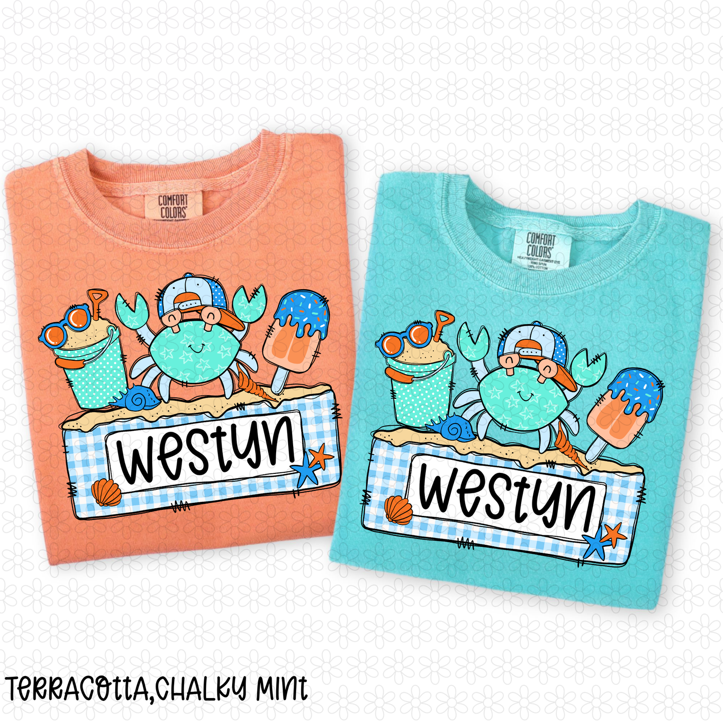 Crab Custom Name Plate- Blue Completed Tee