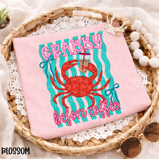 Crabby Before Coffee- Blue DTF Transfer