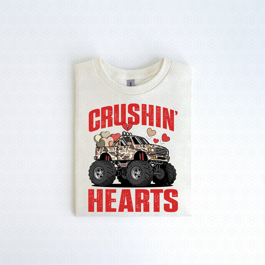 Crushin Hearts Camo Truck Kids Completed Tee
