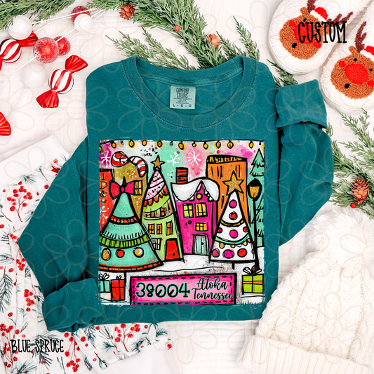 Custom Christmas Town Completed Tee