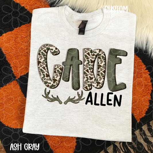 Custom Names Antlers Boys Camo Checkered Green DTF Transfer