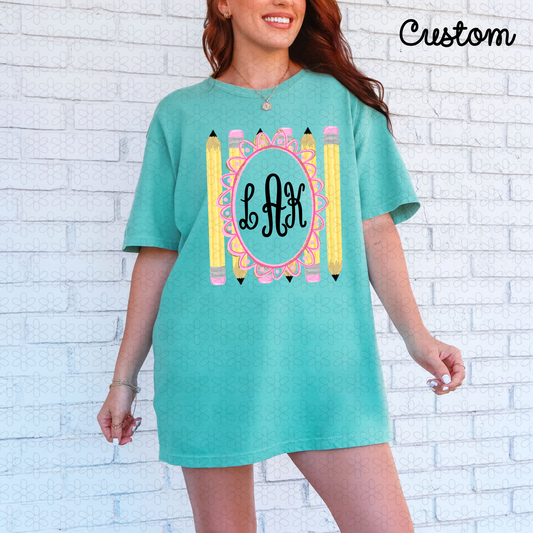 Custom Pencil Monogram Completed Tee