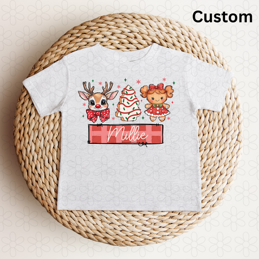 Custom Christmas Nameplate- Red Completed Tee