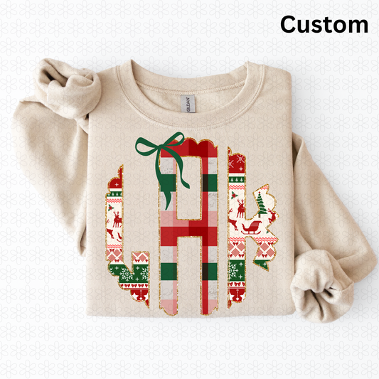 Custom Christmas Plaid Monogram DTF Transfer