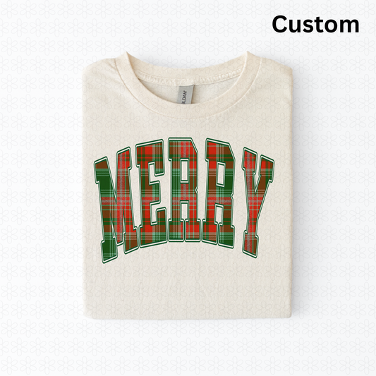 Custom Christmas Plaid Varsity Completed Tee