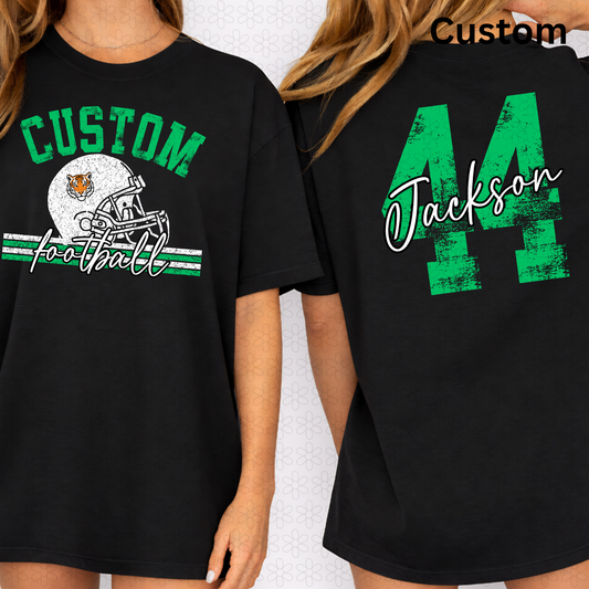 Custom Distressed Football Helmet with Numbers Completed Tee