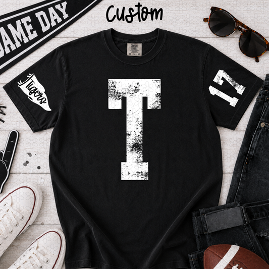 Custom Distressed Varsity Completed Tee